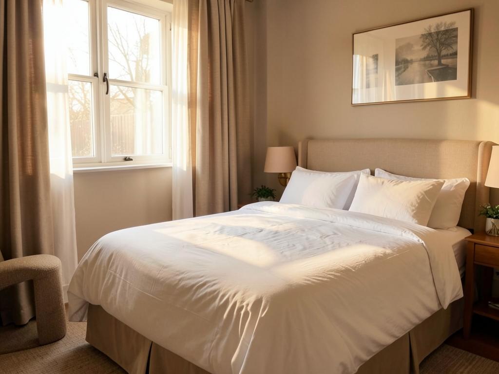 Habitación de hotel luminosa y acogedora